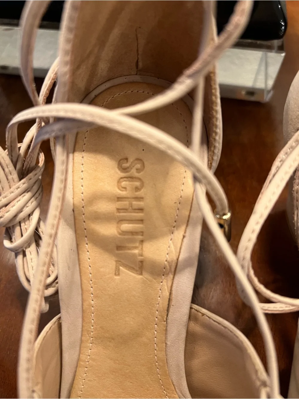 Schutz Nude Nubuck Leather Lace Up Wedge Heels Size 8 NIB